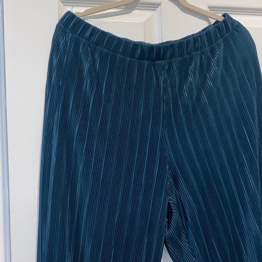 Zara Wide-Leg Pleated Pants in Deep Teal - Picture 5 of 5